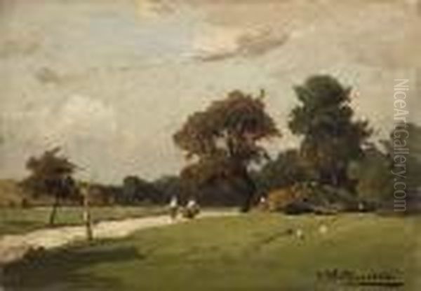 Baumlandschaft Mit
 Wanderern. Oil Painting by Josef Willroider