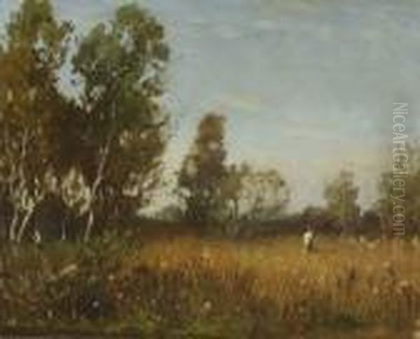 Madchen Auf Der Lichtung Im
 Birkenwald. Oil Painting by Ludwig Willroider