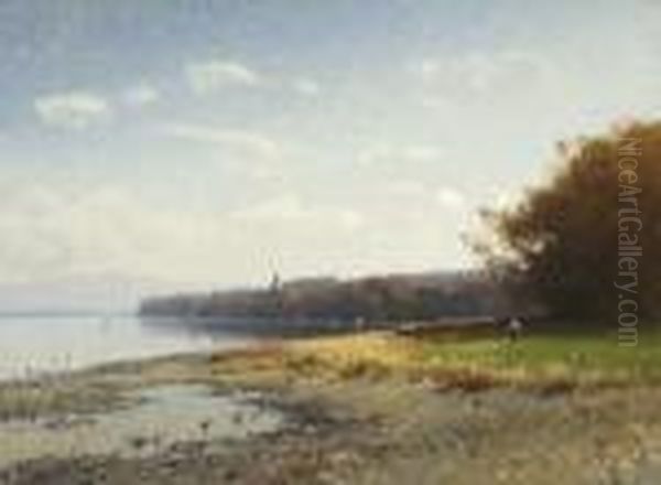 Am Starnberger See Bei
 Bernried. Oil Painting by Ludwig Willroider