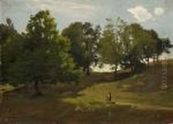 Baumgruppe In Hugeliger
 Landschaft. Oil Painting by Ludwig Willroider