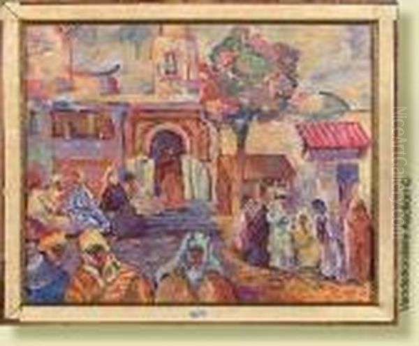 Place Animee A Sidi Bou Said Oil Painting by Pat Wilson