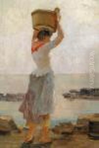 Waschermadl In Riva Ad Unfiume Oil Painting by Olga Wisinger-Florian