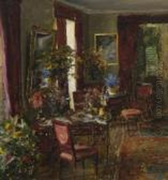 Interieur Mit
 Schreibtisch. Oil Painting by Olga Wisinger-Florian