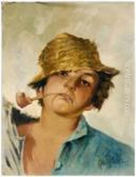 Boy With Pipe Oil Painting by Karl Witkowski