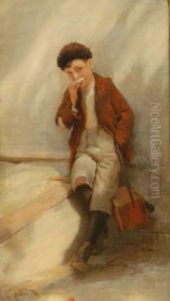 Shoeshine Boy (harmonica Player) Oil Painting by Karl Witkowski