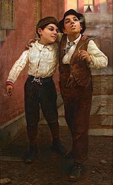 Jeunes Garcons A La Cigarette Oil Painting by Karl Witkowski