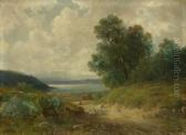 Schafer Mit Herde In
 Voralpenlandschaft. Oil Painting by Karl Witkowski