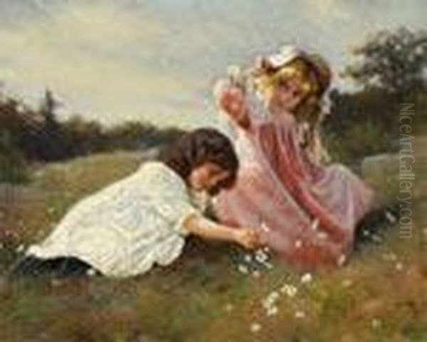 Gathering Daisies Oil Painting by Karl Witkowski