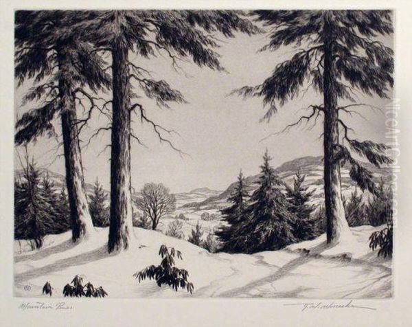 Mountain Pines Oil Painting by Ronau William Woiceske