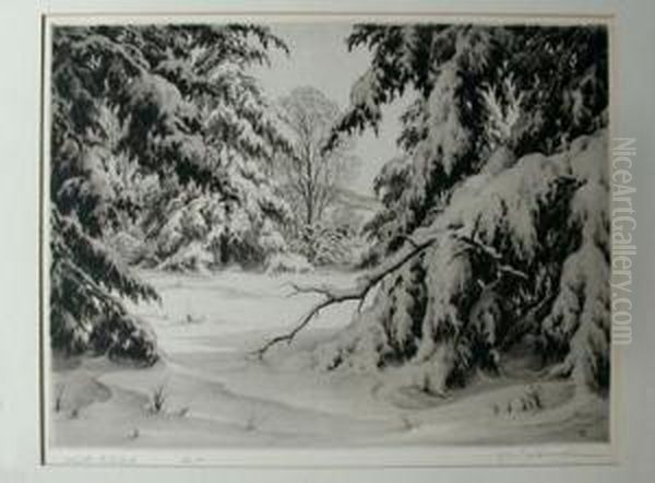 Frozen Stream; Winter Evening; Winter Interlude; Winter Moon;winter Woodland Oil Painting by Ronau William Woiceske