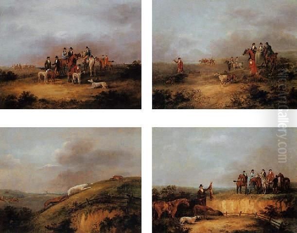 In The Slips; Going Out; The Finding; And The Kill: A Set Of Four
 Coursing Scenes Oil Painting by Dean Wolstenholme, Snr.