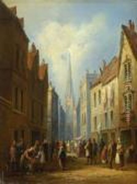 Strasenszene In Einer
 Mittelalterlichen Stadt Oil Painting by Lewis John Wood