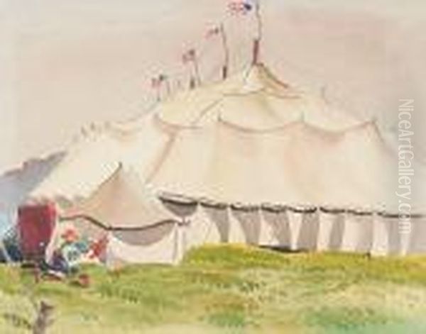 Tent And Wagons, 1927; Dressing Tent, 1926 (a Pair) Oil Painting by Stanley Huber Wood