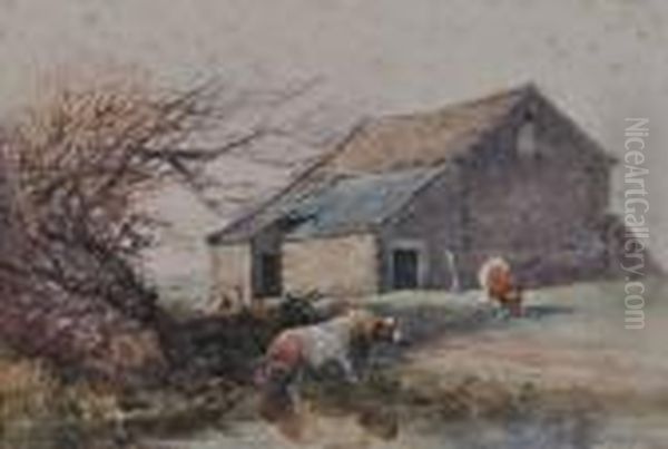 Cattle Beside A Barn Oil Painting by William Arnold Woodhouse