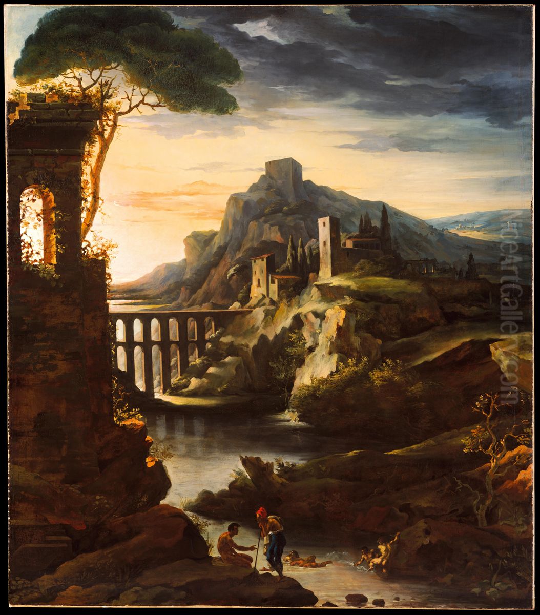 Landscape with an Aqueduct Oil Painting by Theodore Gericault