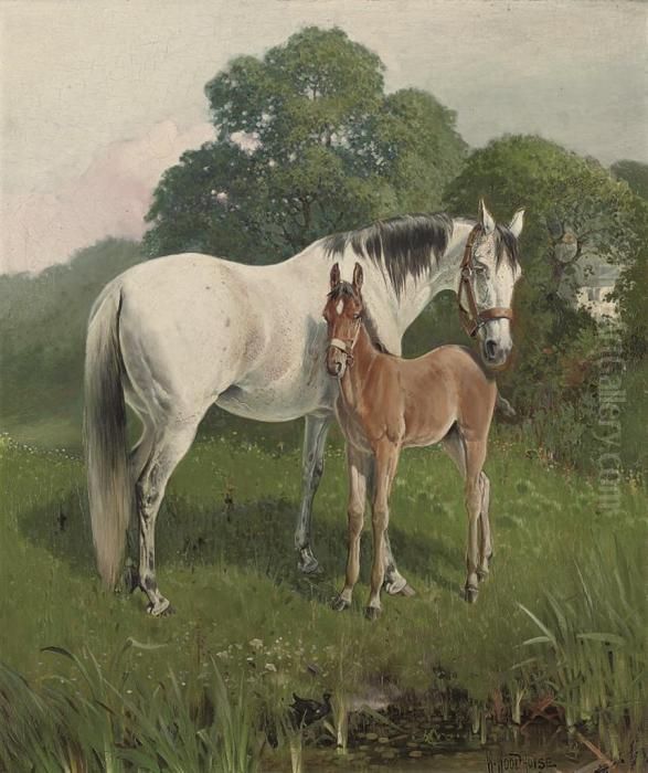 A Mare And Fowl In A Meadow Oil Painting by William Arnold Woodhouse
