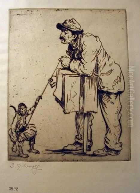 Organ Grinder Oil Painting by Samuel Johnson Woolf