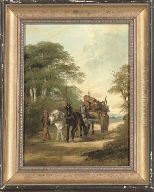 Departing From Home; And The Woodsman Oil Painting by Henry Charles Woollett