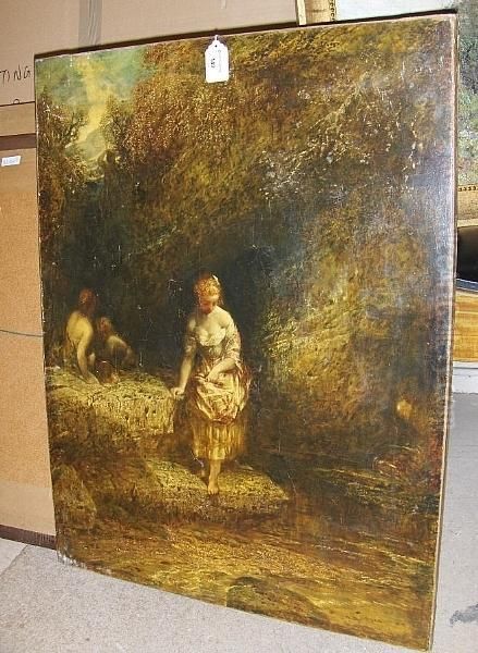 Young Woman By A Woodland Stream, 1872 Oil Painting by Alfred Woolmer