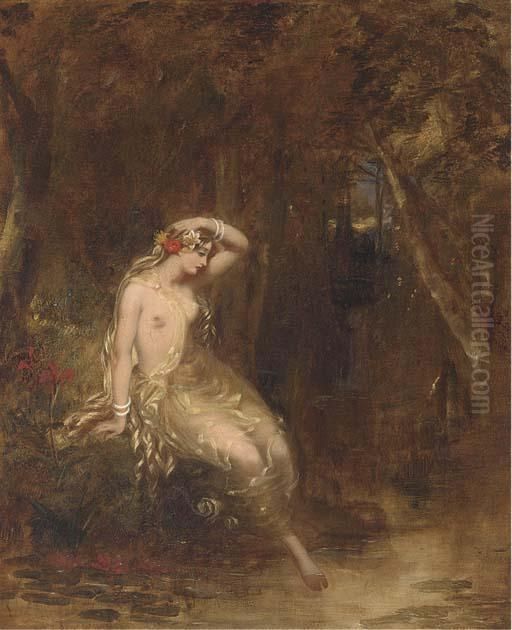 A Nymph At The Waters Edge Oil Painting by Alfred Woolmer