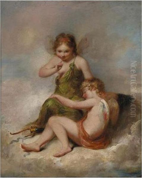 Cherubs Oil Painting by Alfred Woolmer