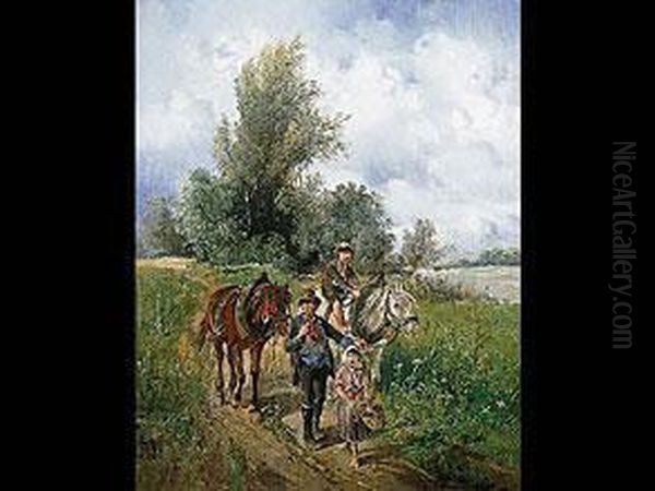 Heuschiff Im Sturm Oil Painting by Josef Wopfner