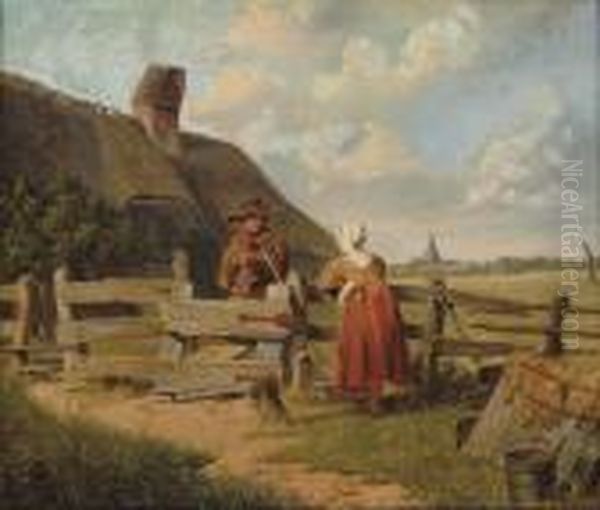 A Distraction From Chores Oil Painting by Carlo Wostry