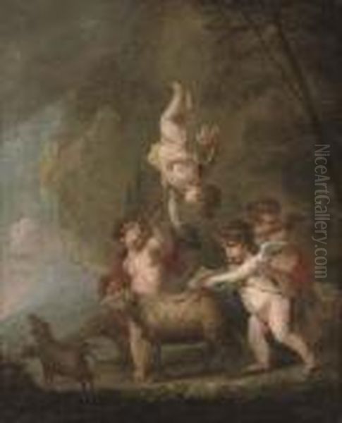 A Wooded Landscape With Putti Disporting With Sheep Oil Painting by Frans Wouters
