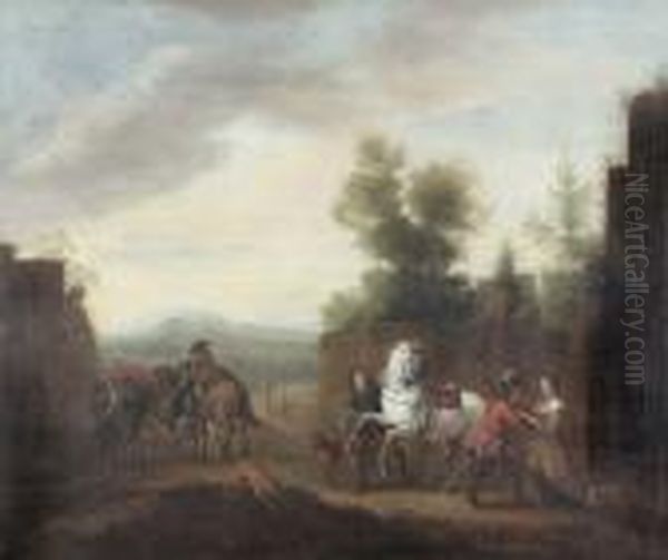 Zugeschrieben
Ruckkehr Von Der Jagd. Oil Painting by Pieter Wouwermans or Wouwerman
