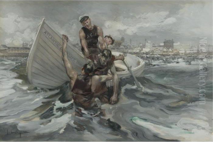 Rescue At Sea, Atlantic City Oil Painting by George Hand Wright