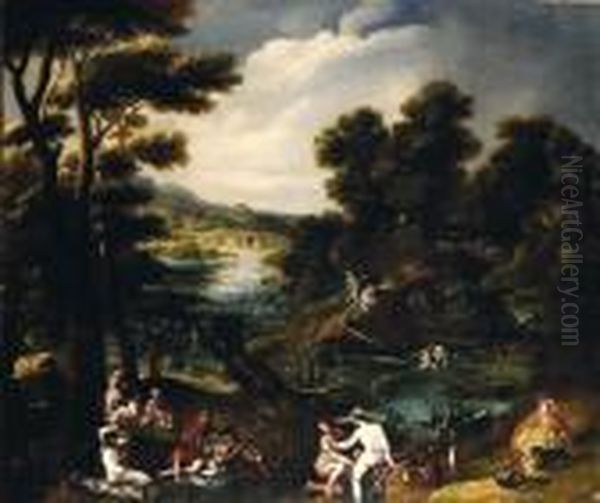 Diana E Ninfe Al Bagno Entro Paesaggio Oil Painting by Joachim Wtewael (Uytewael)