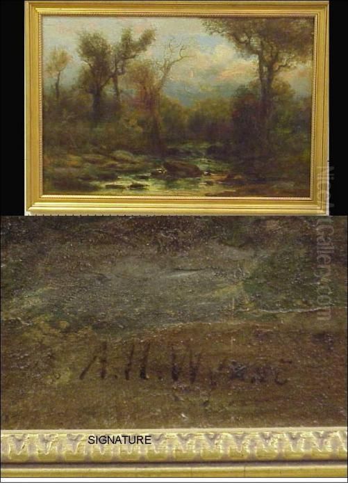 Oil On Canvas, Woodedlandscape 
With Brook At Dawn, Signed Lower Right, Relined,craquelure, Some 
Inpainting, In A Gilt Frame, Ss: 23 1/2