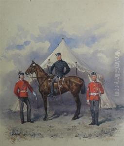 An Officer On Horseback With Soldiers Oil Painting by Reginald Wymer