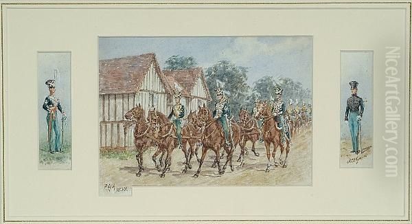 A Cavalry Troop; 79th Highlanders Oil Painting by Reginald Wymer