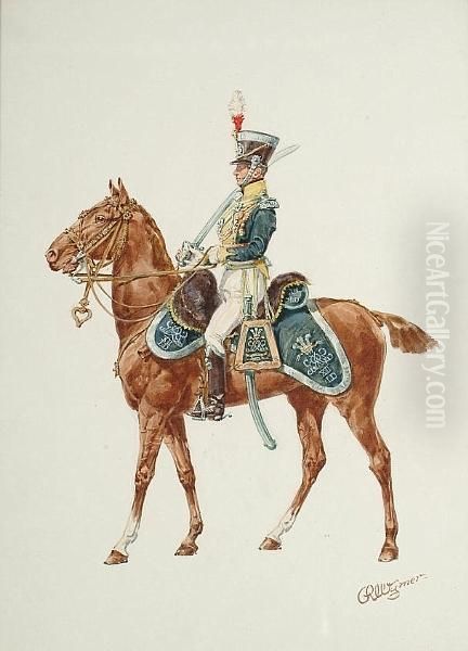 An Officer Of The 12th Lancers, With A Sketch Verso Oil Painting by Reginald Wymer