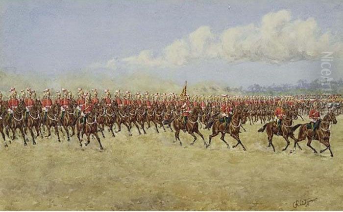 Parade Of The 5th Dragoon Guards Oil Painting by Reginald Wymer