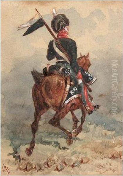 Military Scenes, Cavalry, Infantry And Artillery Oil Painting by Reginald Wymer