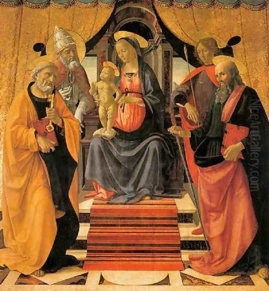 Madonna and Child Enthroned with Saints c. 1479 Oil Painting by Ghirlandaio Domenico