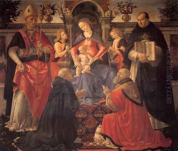 Madonna and Child Enthroned between Angels and Saints c. 1486 Oil Painting by Ghirlandaio Domenico