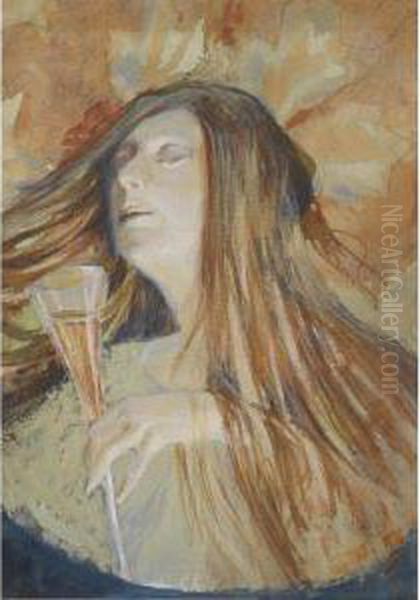 The Last Glass Oil Painting by Stanislaw Wyspianski