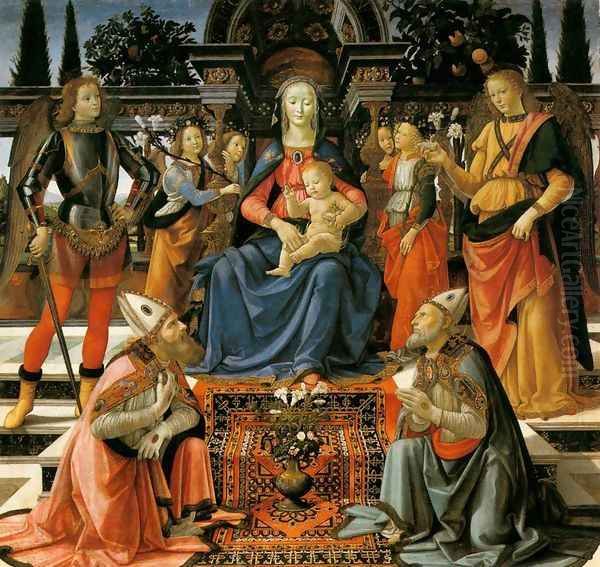 Madonna and Child Enthroned with Saints c. 1483 Oil Painting by Ghirlandaio Domenico