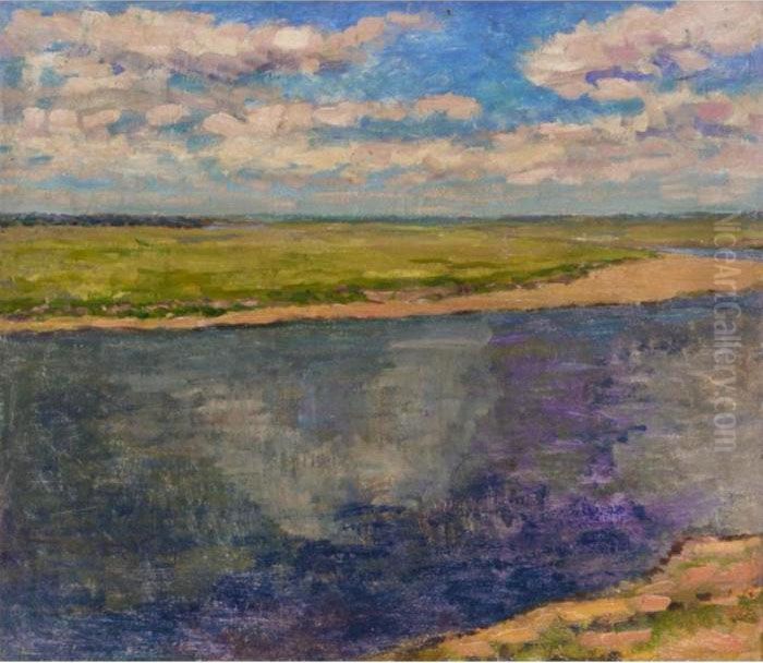 A Riverbank Near Moscow Oil Painting by Mikhail Nikolaevich Yakovlev