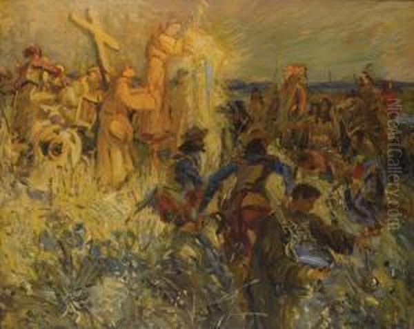 Our First Settlers Oil Painting by Karl H. Yens