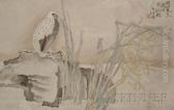 A Duck With Lillies, 
And A Quail Withorchids Oil Painting by Ren Yi