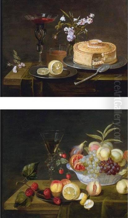 A Still Life Of Peaches, Grapes,
 Pomegranates, Figs And Wild Strawberries In A Wan-li Porcelain Bowl All
 Resting On A Tabletop Oil Painting by Frans Ykens