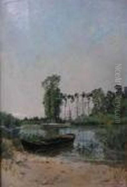 Joseph . Pecheur Au Bord De La Riviere Oil Painting by Edmond Charles Joseph Yon