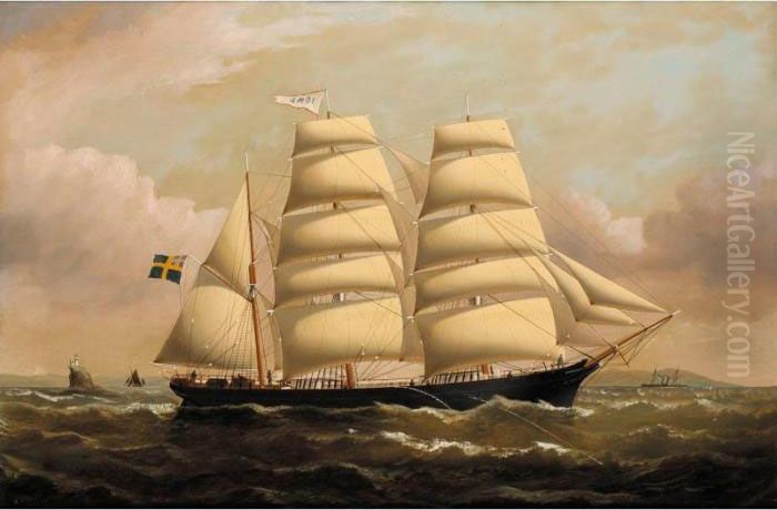 The Swedish Barque Iona Inward Bound Off The Fastnet Rock Oil Painting by William Howard Yorke