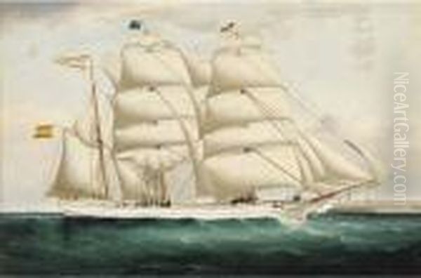 The Three-masted Spanish Barque 
Rafael Pomar Shortening Sail As Sheapproaches Port Mahon, Minorca Oil Painting by William Howard Yorke