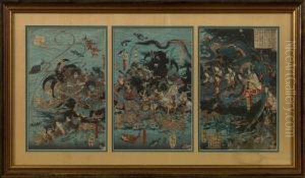 The Boy-emperor Antoku And Slain
 Taira Warriors At The Bottom Of The Sea After The Battle Of 1185 Oil Painting by Utagawa Yoshitora