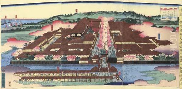 Kanagawa Yokohama Miyozakicho 
Yujoya No Fukei (landscape Of The Brothels Of Miyozaki District, 
Yokohama, Kanagawa) Oil Painting by Utagawa Yoshitora
